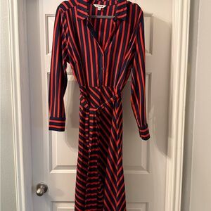 Boden Navy and Red Striped Midi Dress